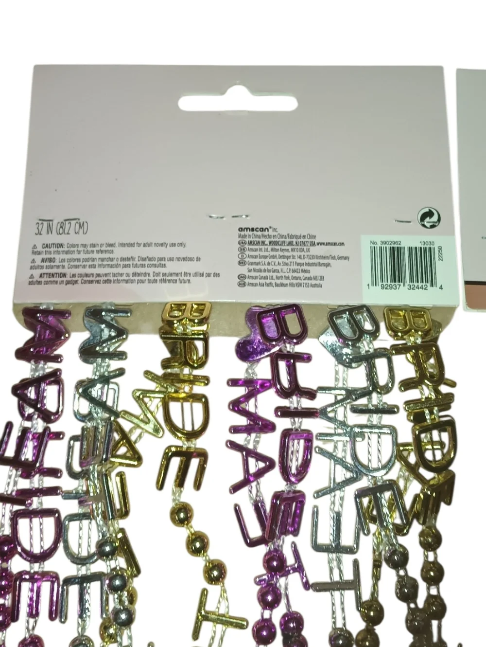 Team Bride Beads Multi-Color Letter Charm Necklaces - 3 Packs Of 6 Pieces